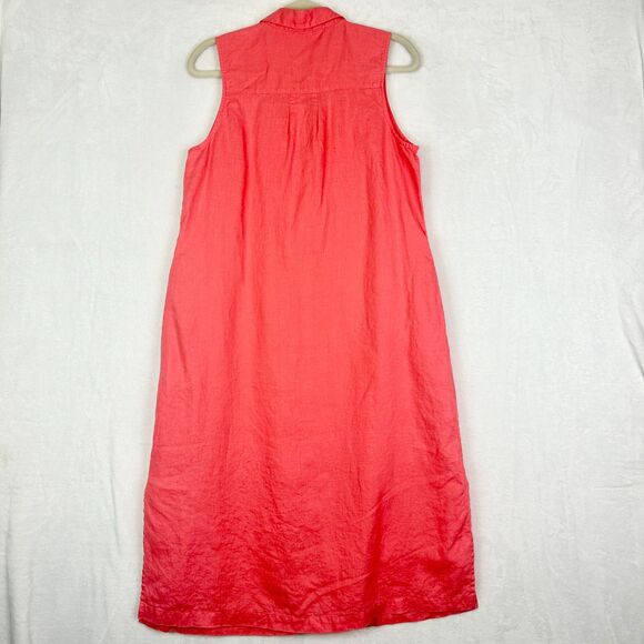 Tommy Bahama Two Palms Linen Midi Shirt Dress Size Medium No Belt Coral Pockets - Picture 3 of 8